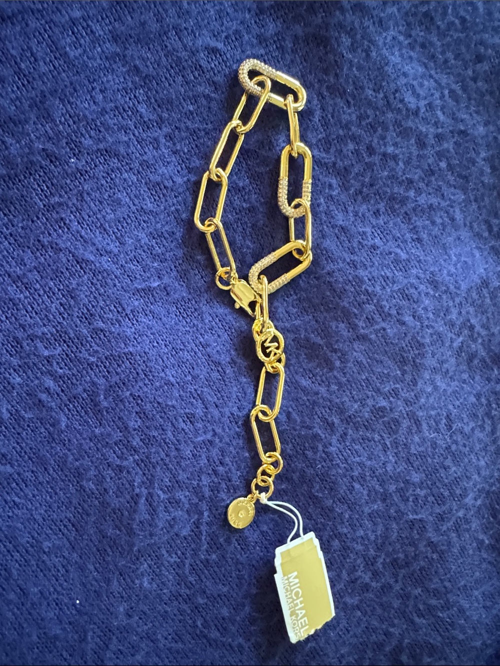 Michael Kors Gold Paperclip Link Bracelet with MK Charm